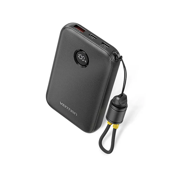 FKAB0-C-600x600-1 Vention FKAB0-C 10000mAh 22.5W Fast Charging Power Bank with Built-in USB-C Cable – Black