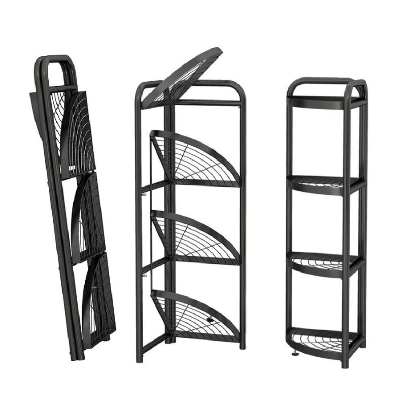 xr:d:DAFgoHD0_IY:4,j:3076927262,t:23042009 Black Carbon Steel 4-Tier Foldable Corner Shelf