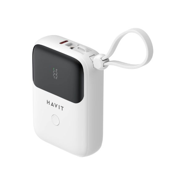 PB5215_2005 HAVIT PB5215 10000mAh Display Power Bank With Usb-C & Lightning Cable – White
