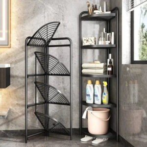 Black Carbon Steel 4-Tier Foldable Corner Shelf